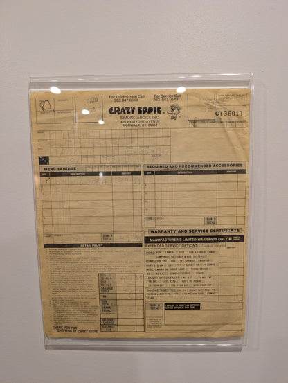 CRAZY EDDIE Electronics Store Original Receipt (1971-1989)